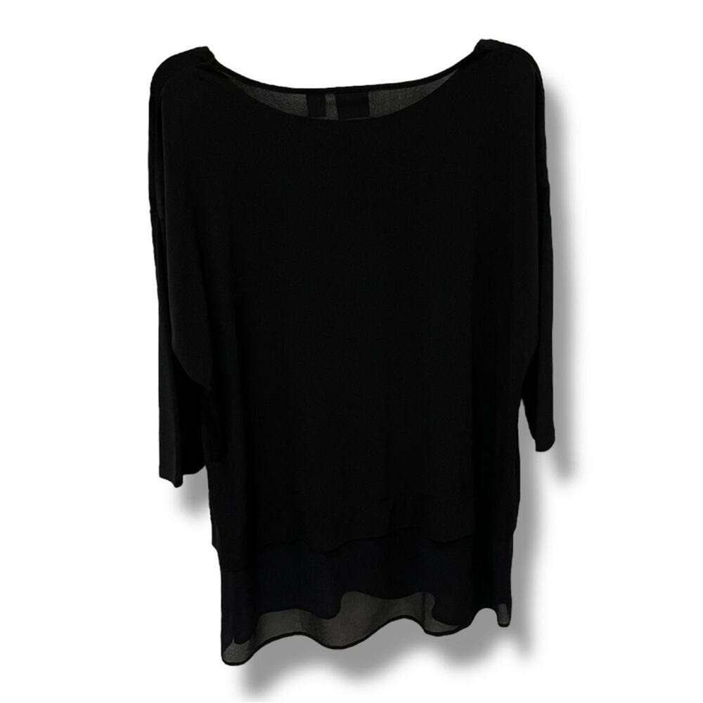 Chico’s black layered woven hem top with 3/4 NWT size M / 12 / 2 - Picture 3 of 7